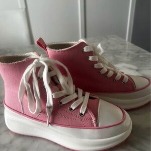 Falls Creek Pink and White Kids High-Top Sneakers